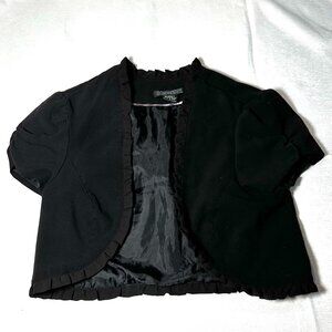 Stooshy Ruffle Trim Black Dressy Short Sleeve Coverup Jacket